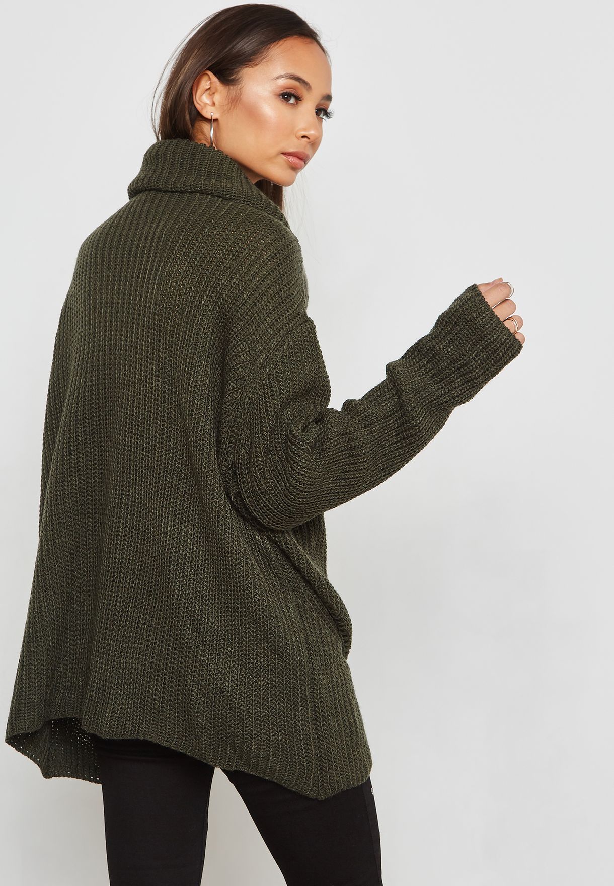 Buy Ginger green Oversized Cowl Neck Sweater for Women in MENA, Worldwide