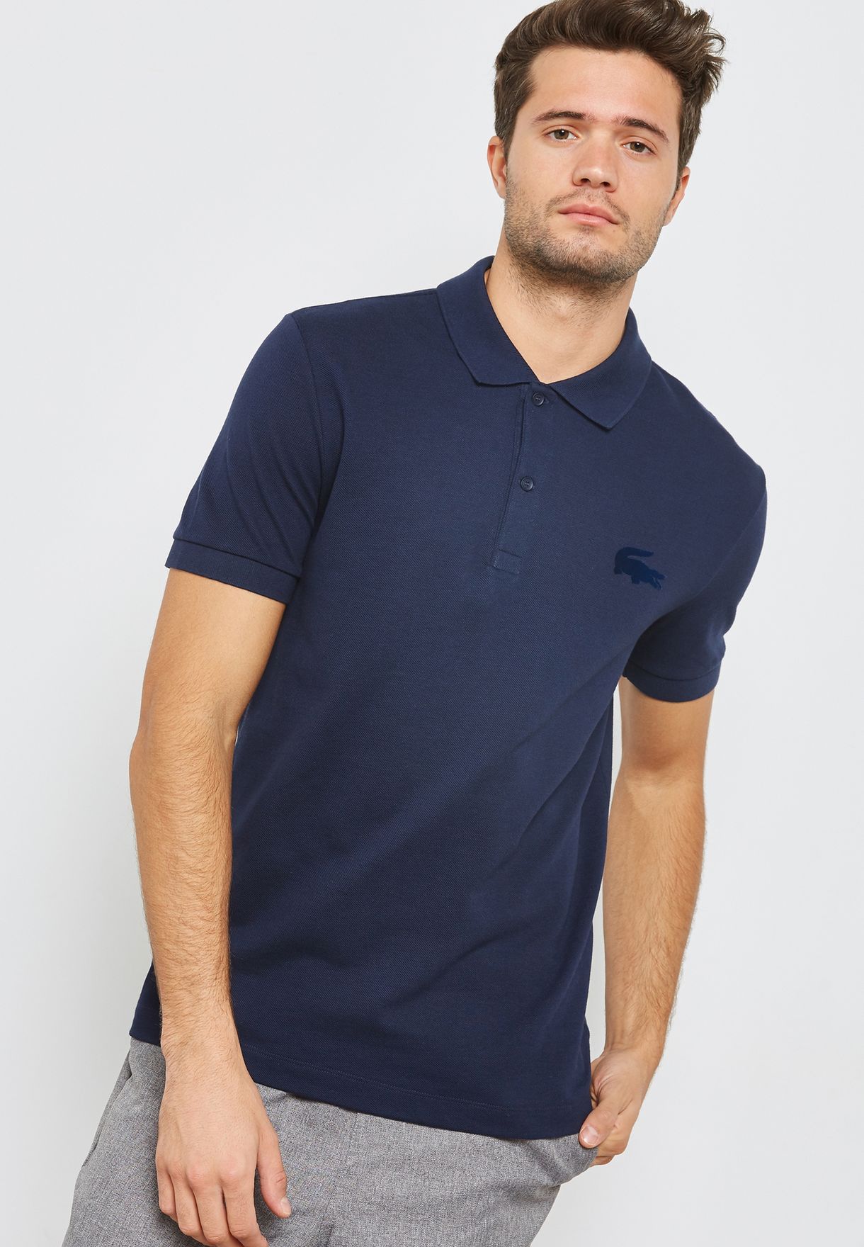 Buy Lacoste navy Ribbed Collar Polo for Men in MENA, Worldwide