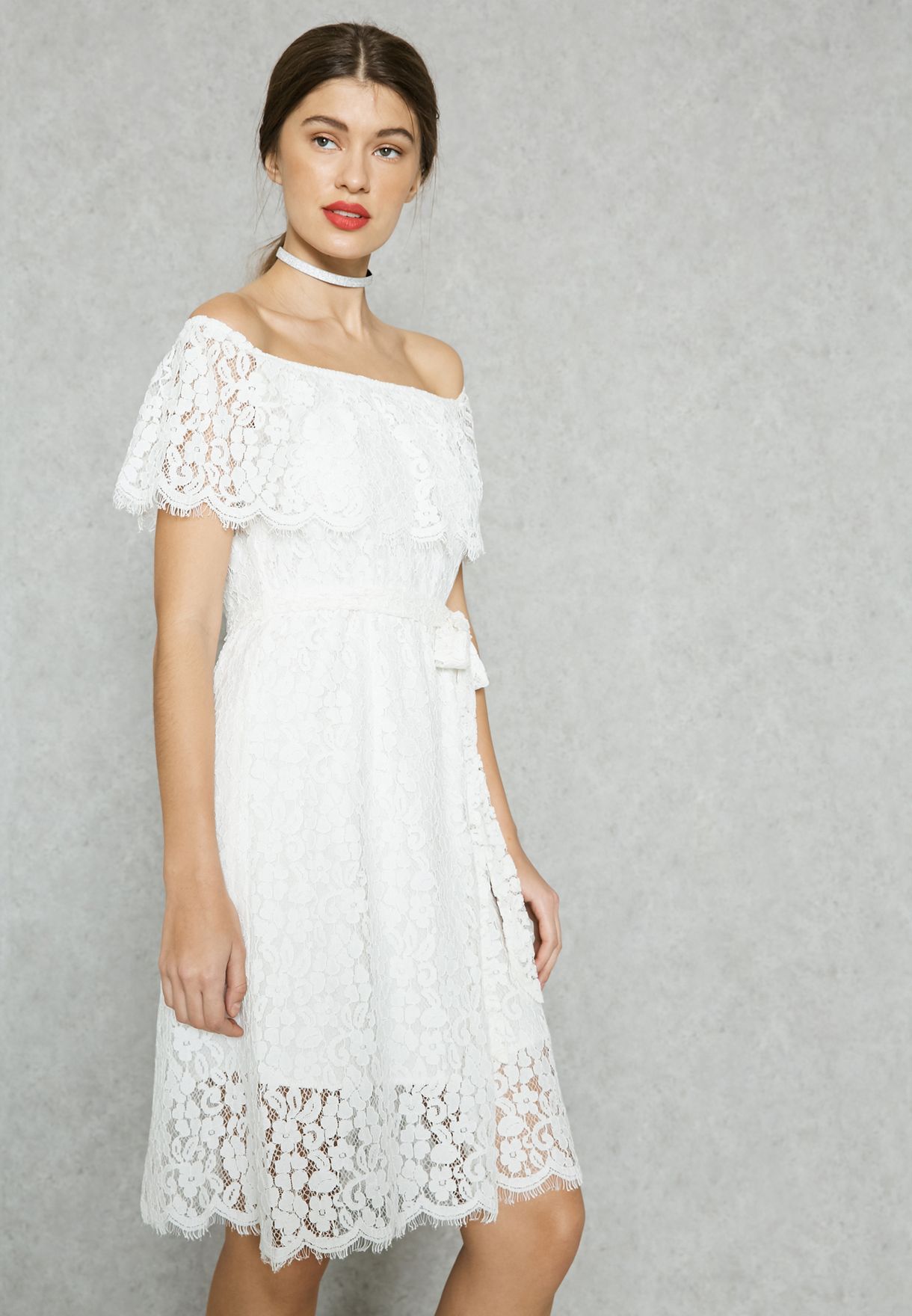 white crochet bardot dress