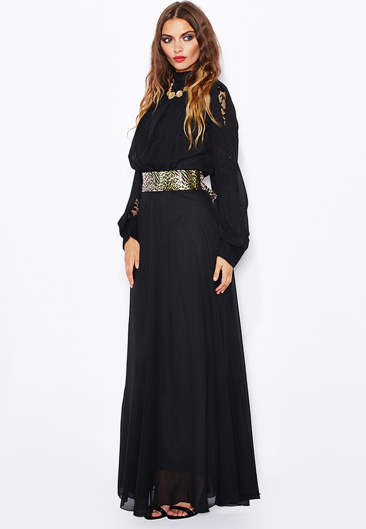 Buy black Pussybow Back Belted Maxi Dress for Women in MENA, Worldwide