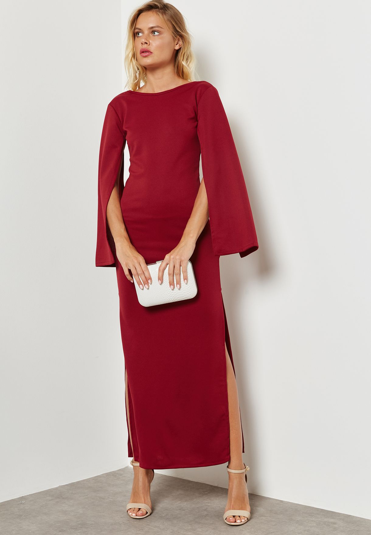 red cape maxi dress
