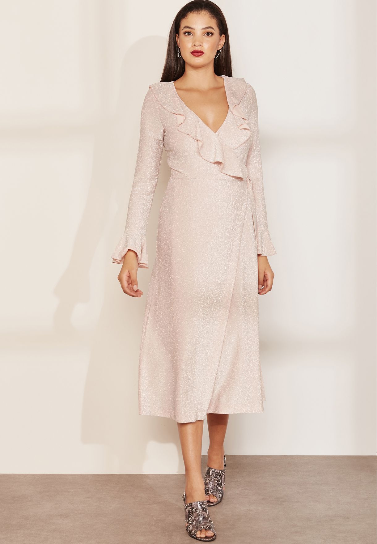 one more time lurex wrap dress