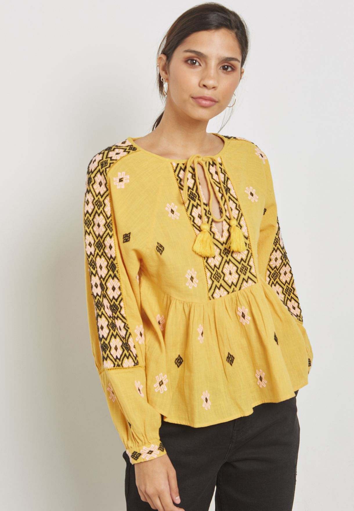 yellow embroidered top