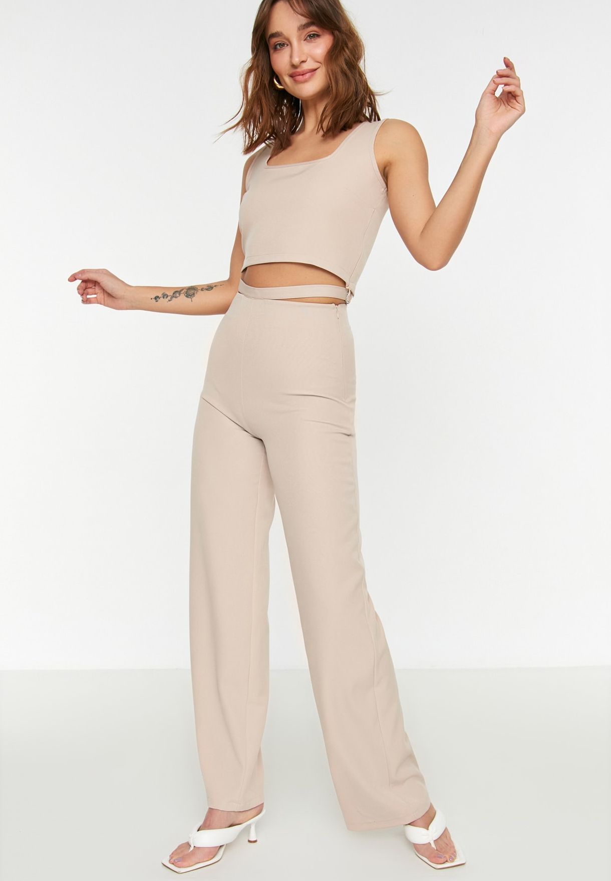 Buy Trendyol beige Wide Leg Pants for Women in Riyadh, Jeddah