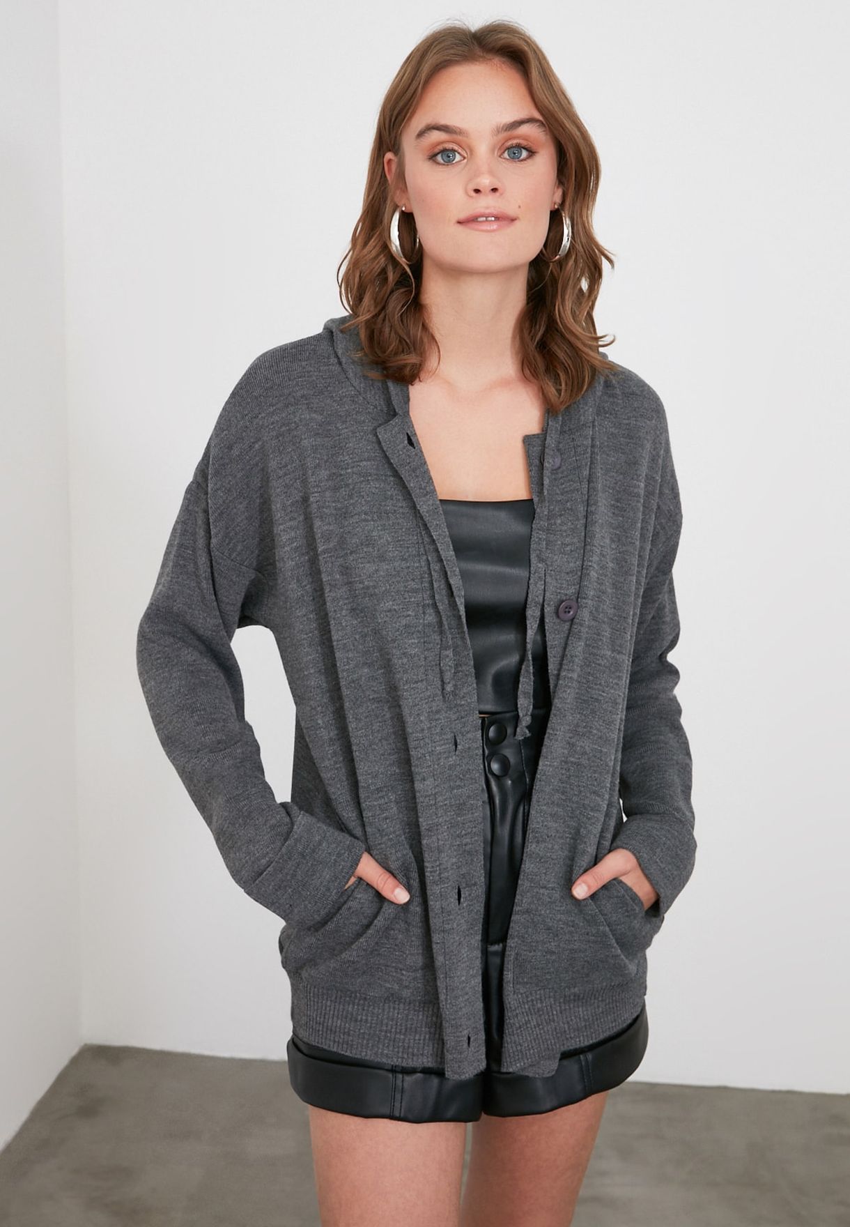 hooded knitted cardigan womens