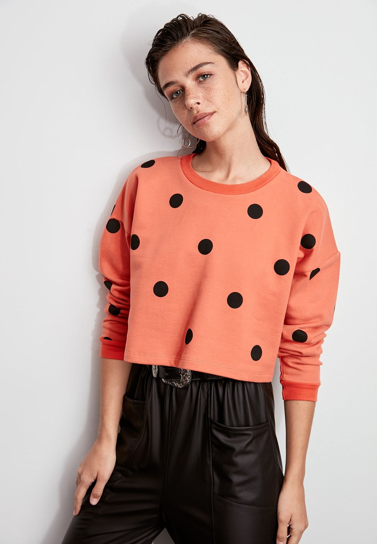 orange polka dot sweater