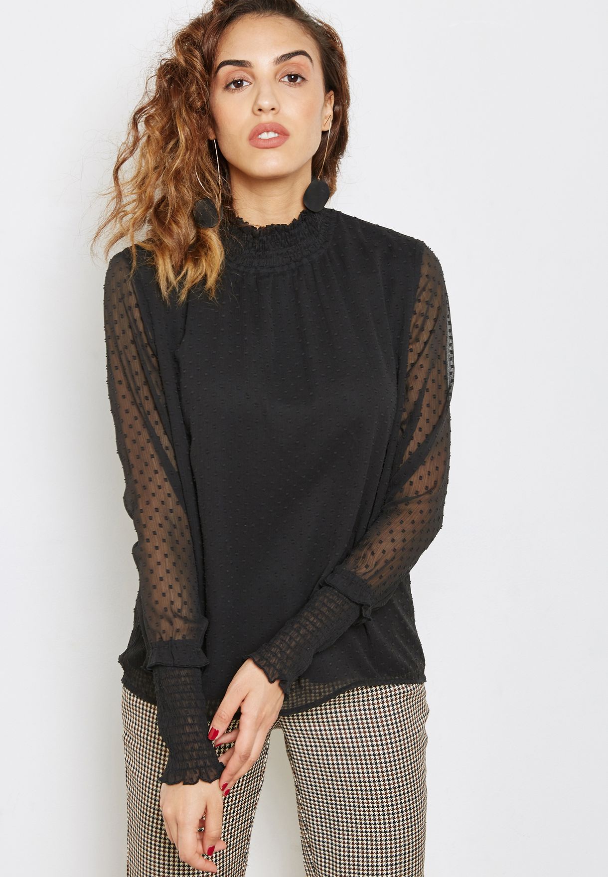 black sheer sleeve top