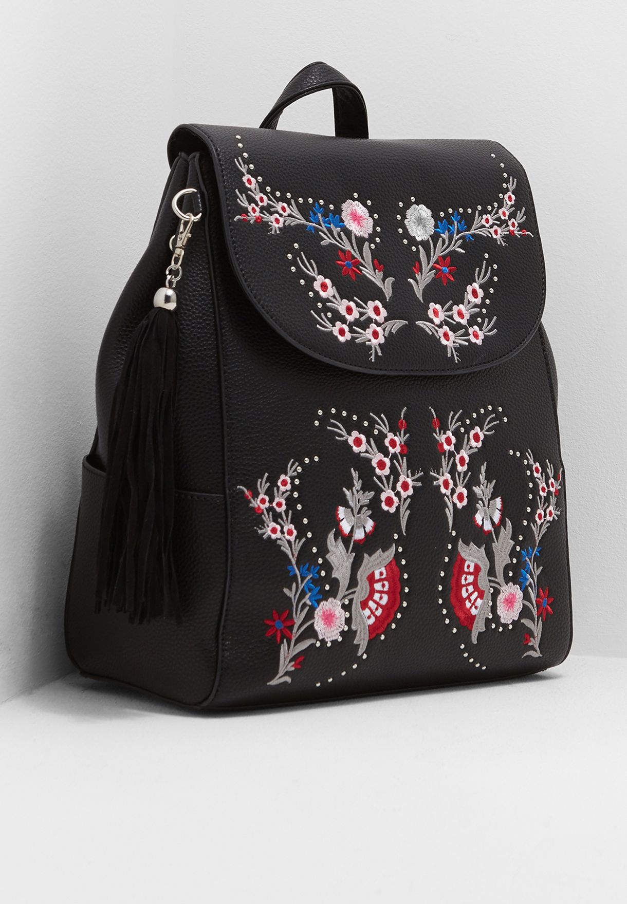 black embroidered backpack