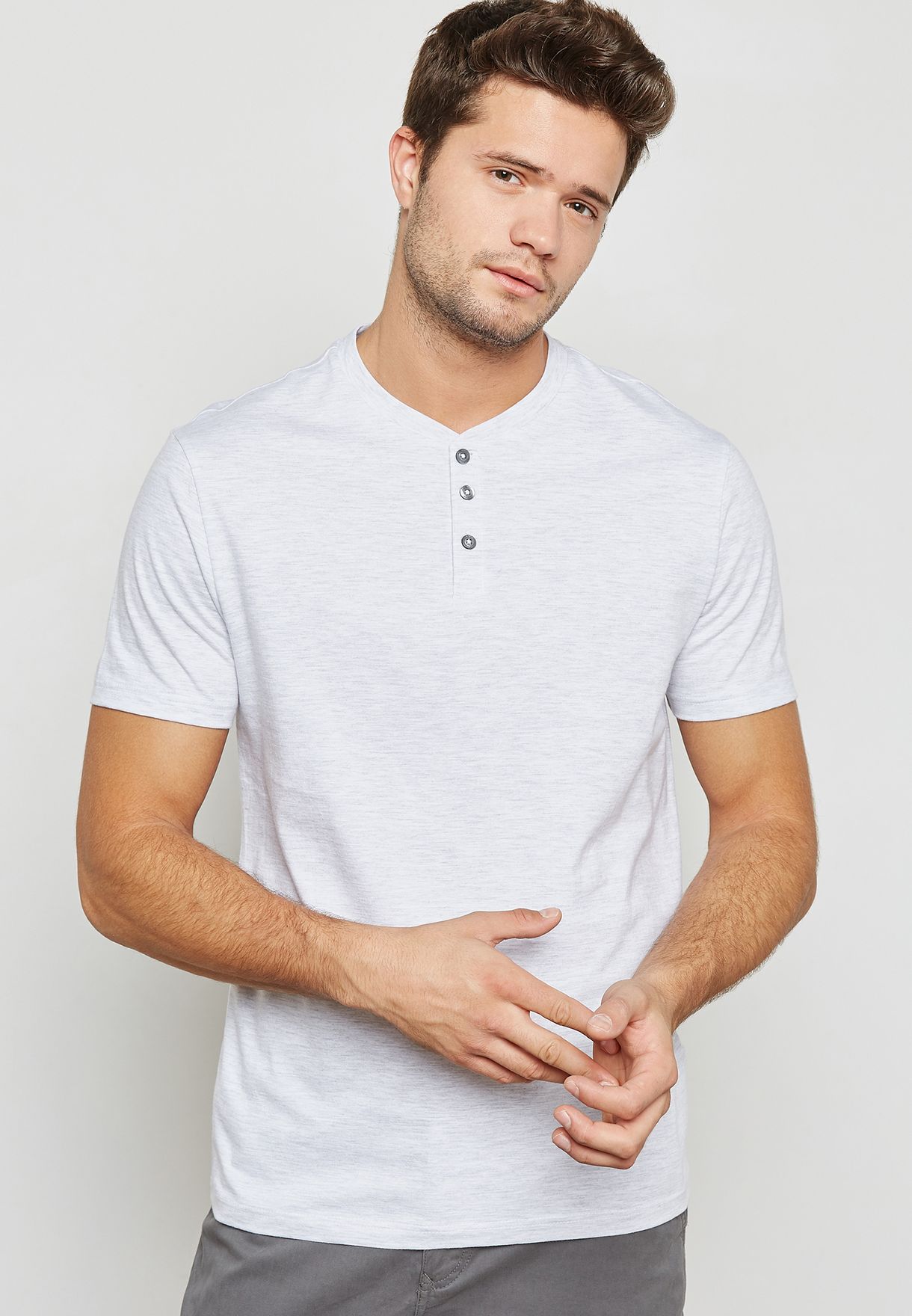 Buy Burton grey Grandad Collar 3 Button T-Shirt for Men in MENA, Worldwide