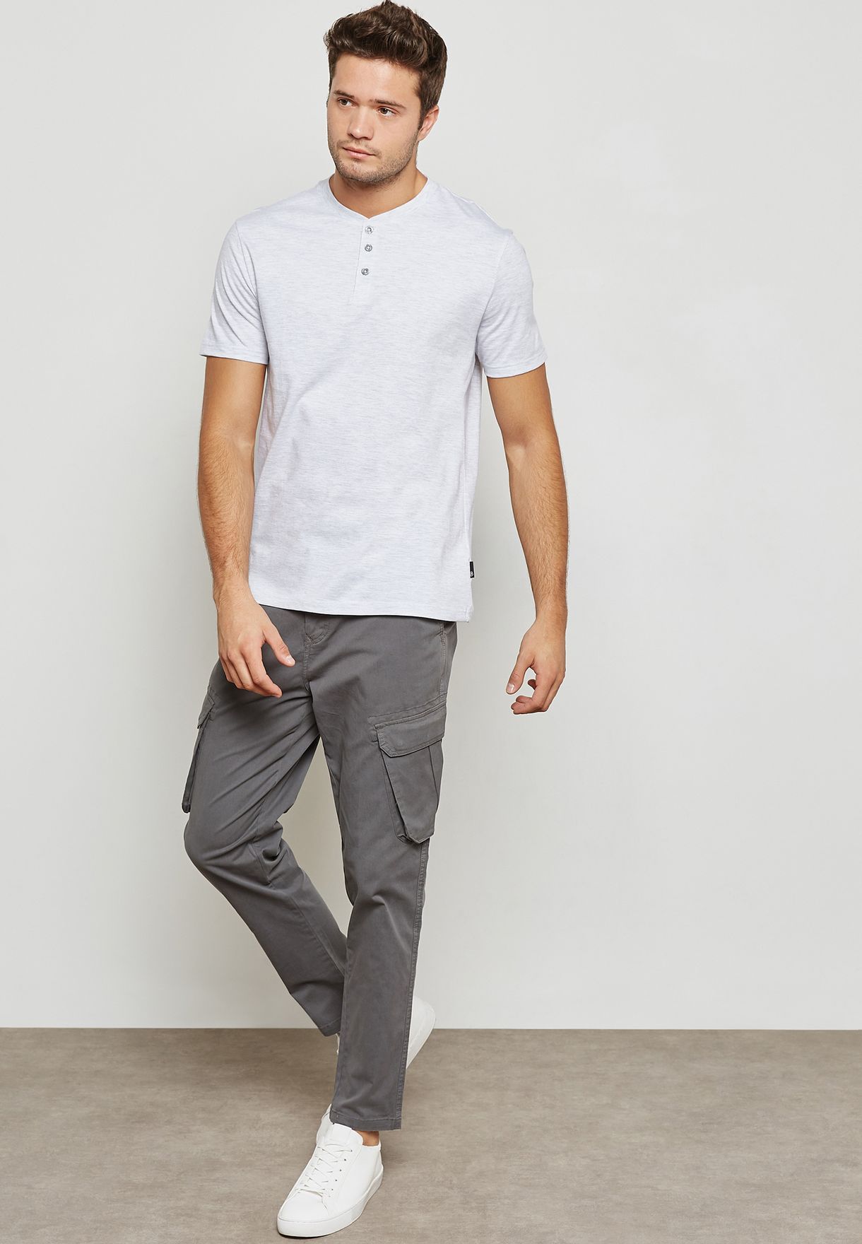 Buy Burton Grey Grandad Collar 3 Button T Shirt For Men In Mena Worldwide