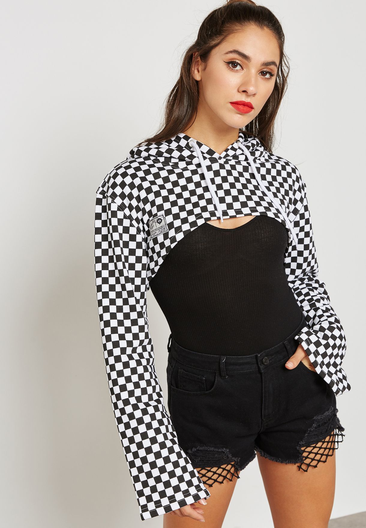 checkerboard cropped hoodie