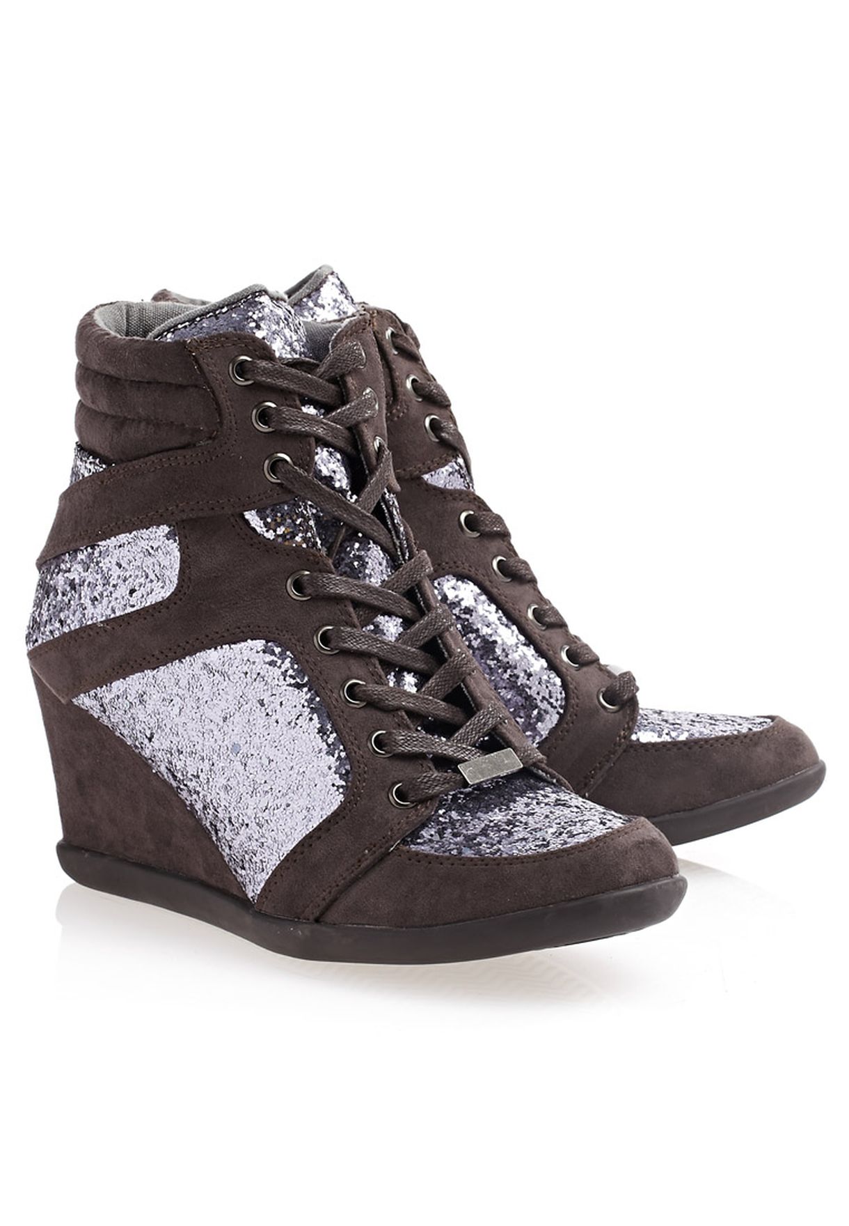 silver glitter wedge sneakers