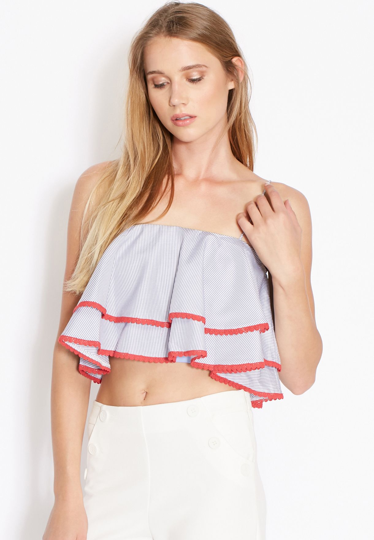 blue ruffle crop top