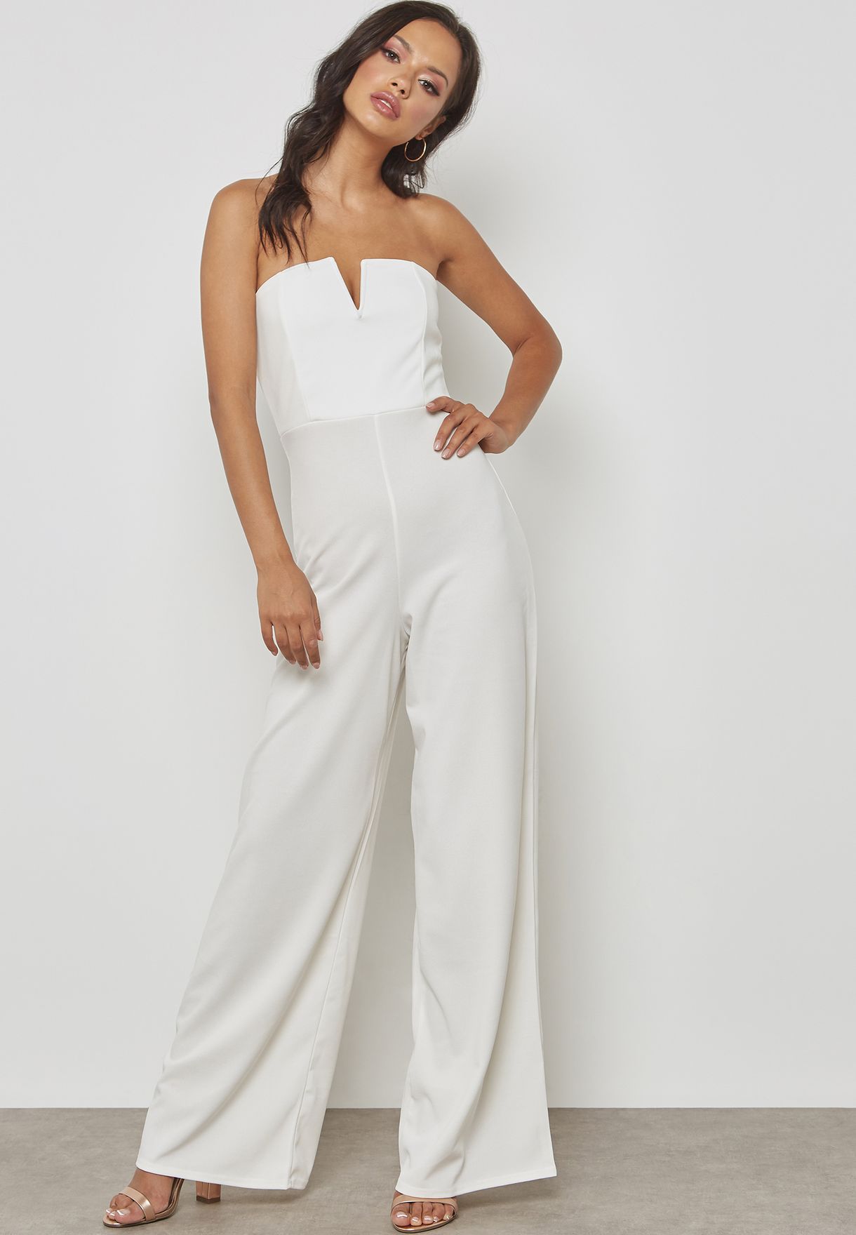 white bandeau wide leg jumpsuit