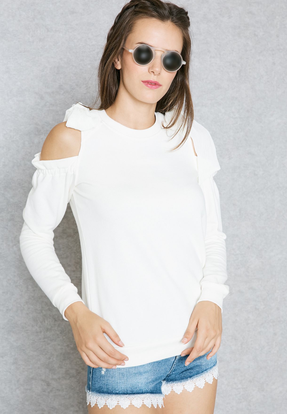 white cold shoulder sweatshirt