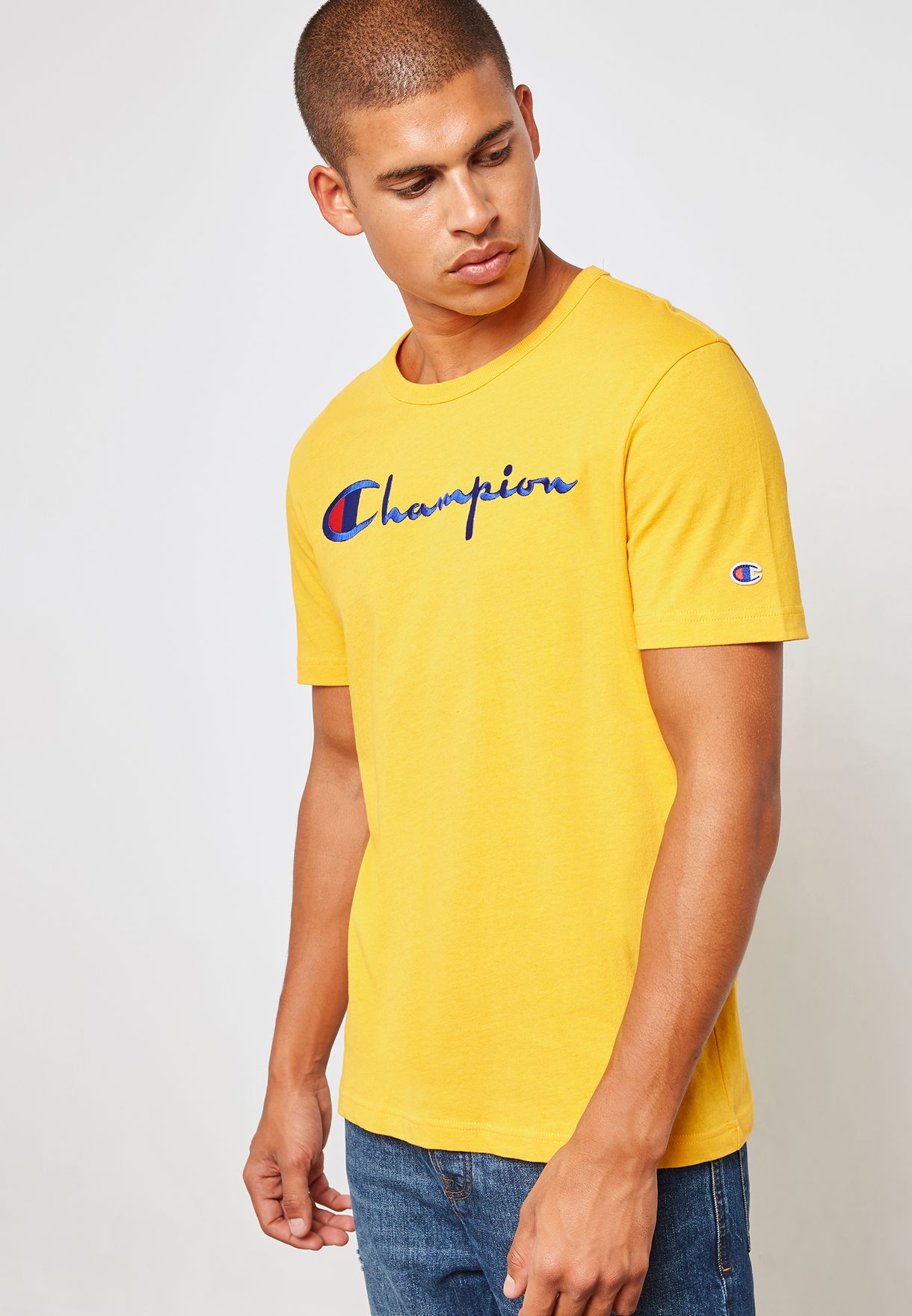 yellow champion shirt outfit