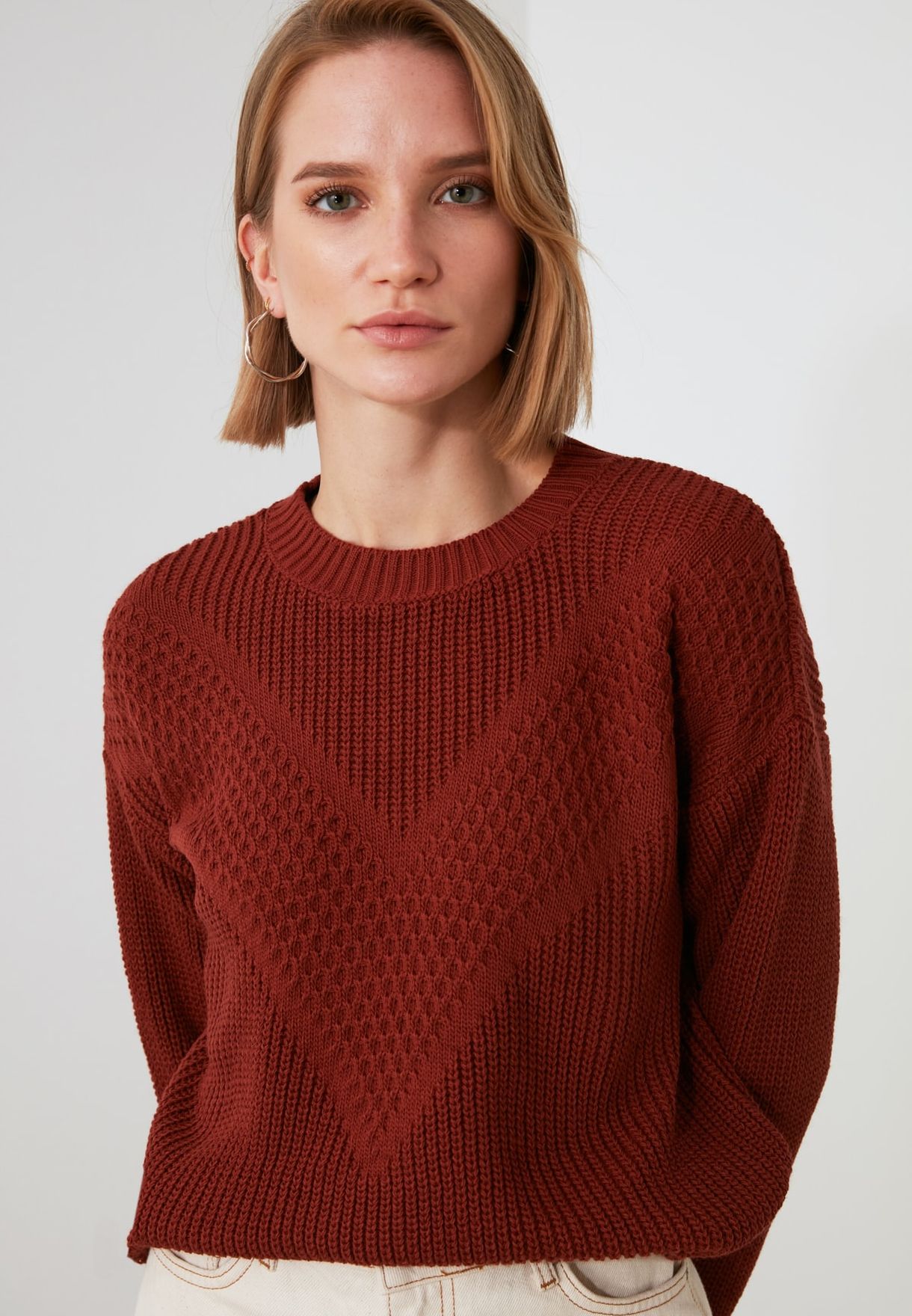 Buy Trendyol brown Crew Neck Knitted Sweater for Women in MENA ...