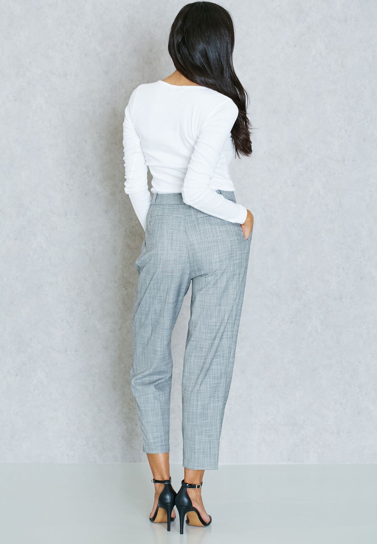 Buy Topshop grey High Waist Pleated Pants for Women in MENA, Worldwide