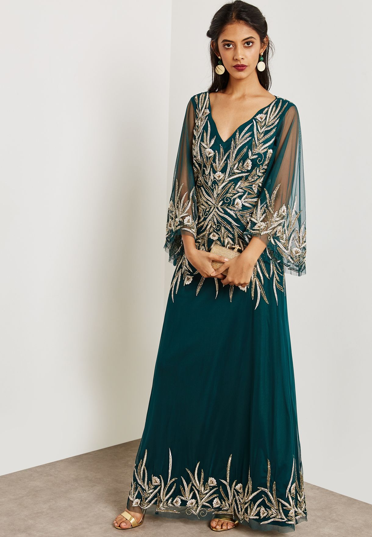 green embroidered maxi dress