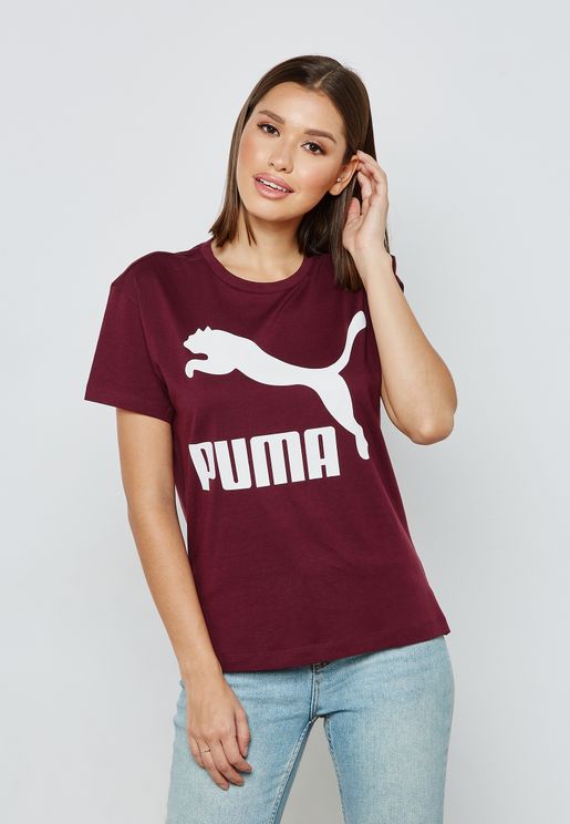 PUMA Burgundy Short Sleeves T-Shirts 