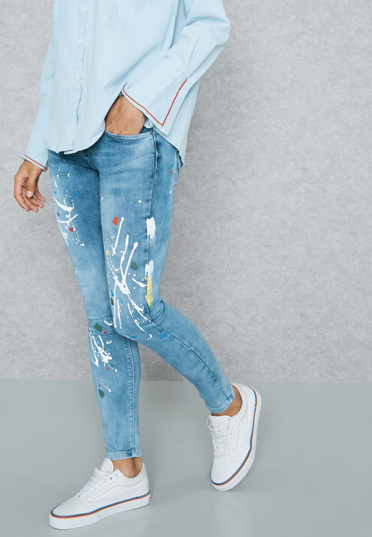 paint splatter skinny jeans