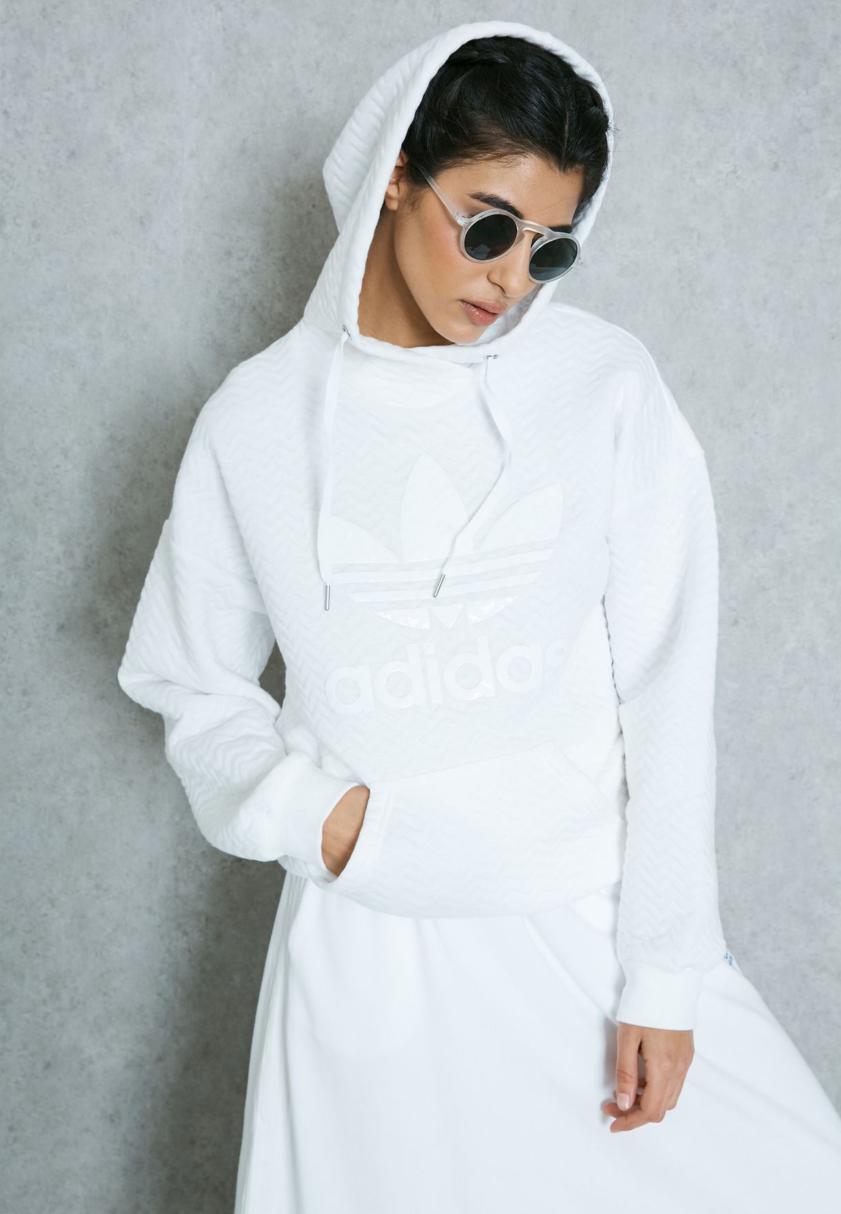 white adidas hoodie trefoil