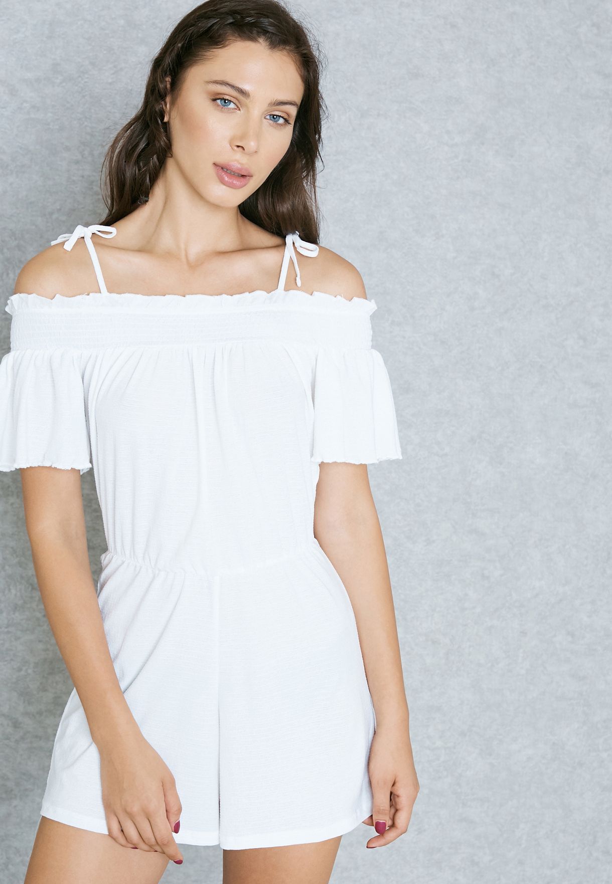 white cold shoulder playsuit