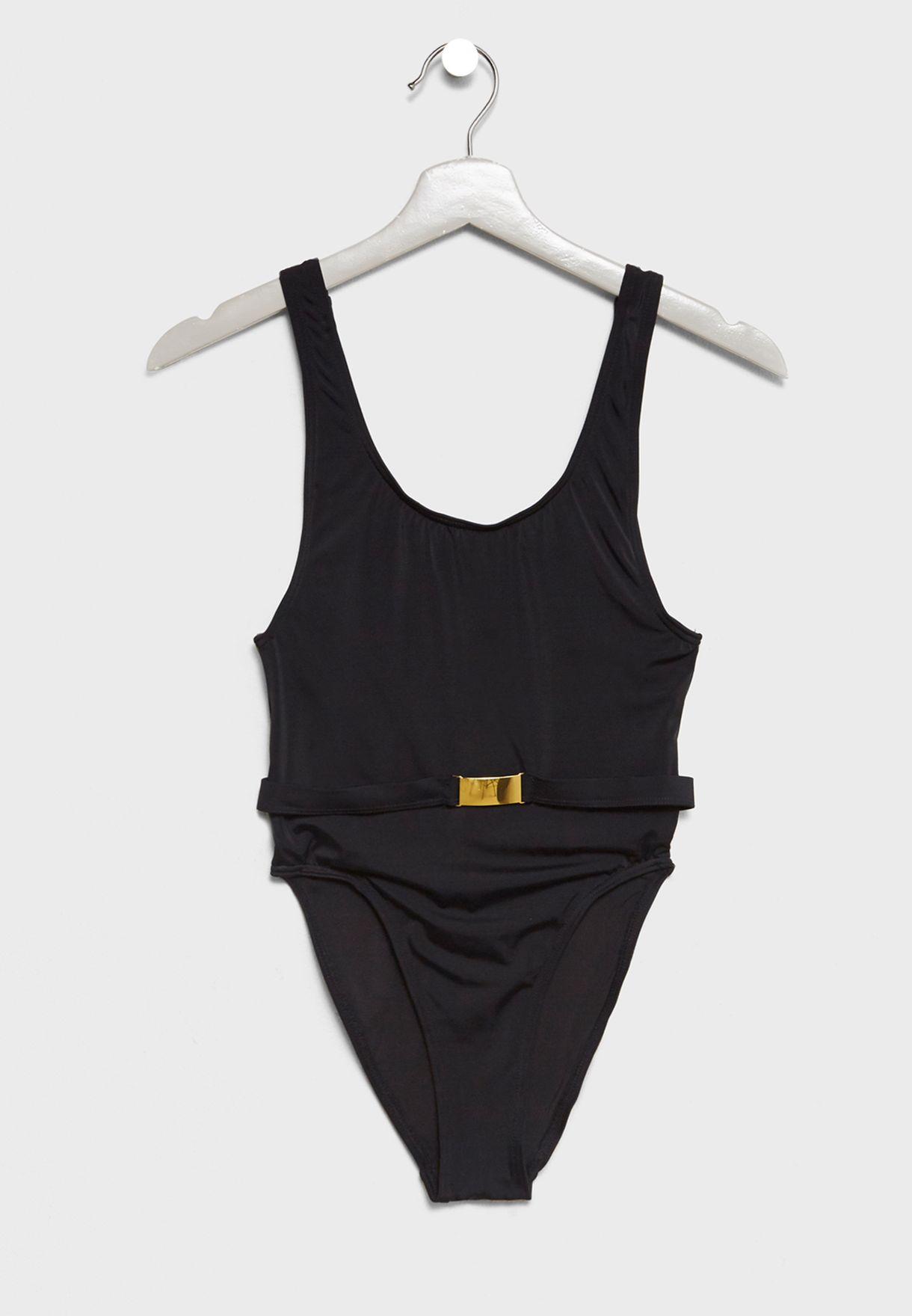 new look black belted swimsuit