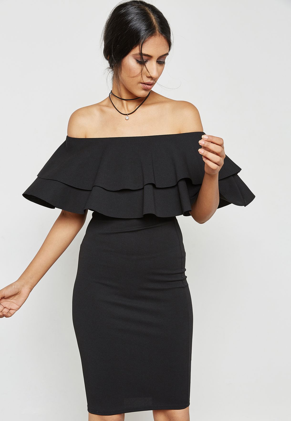 quiz black ruffle dress