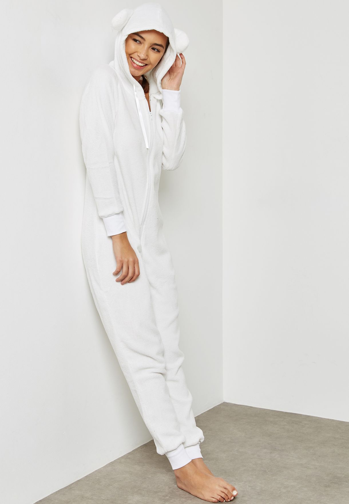 white hooded jumpsuit