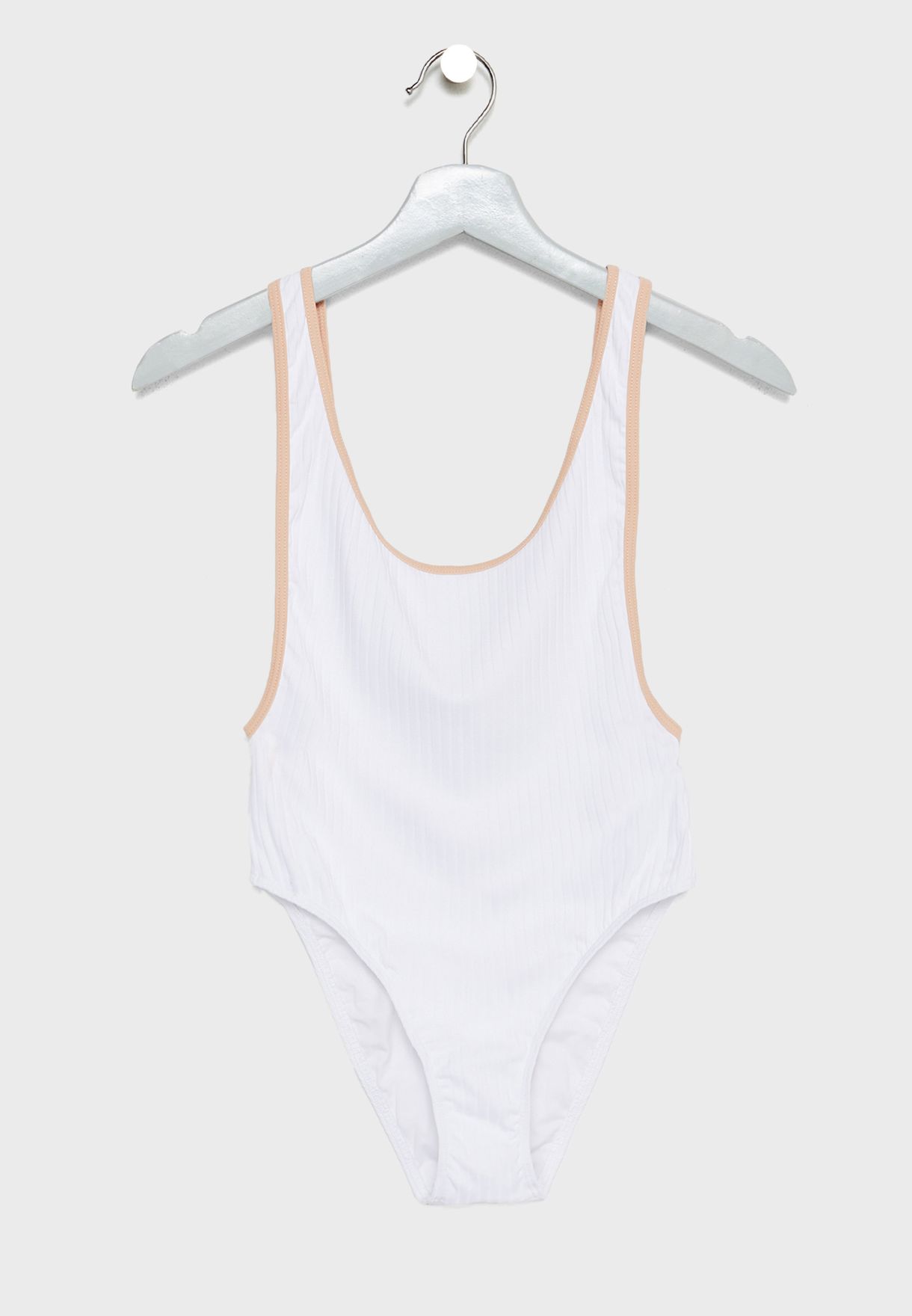 white scoop back swimsuit