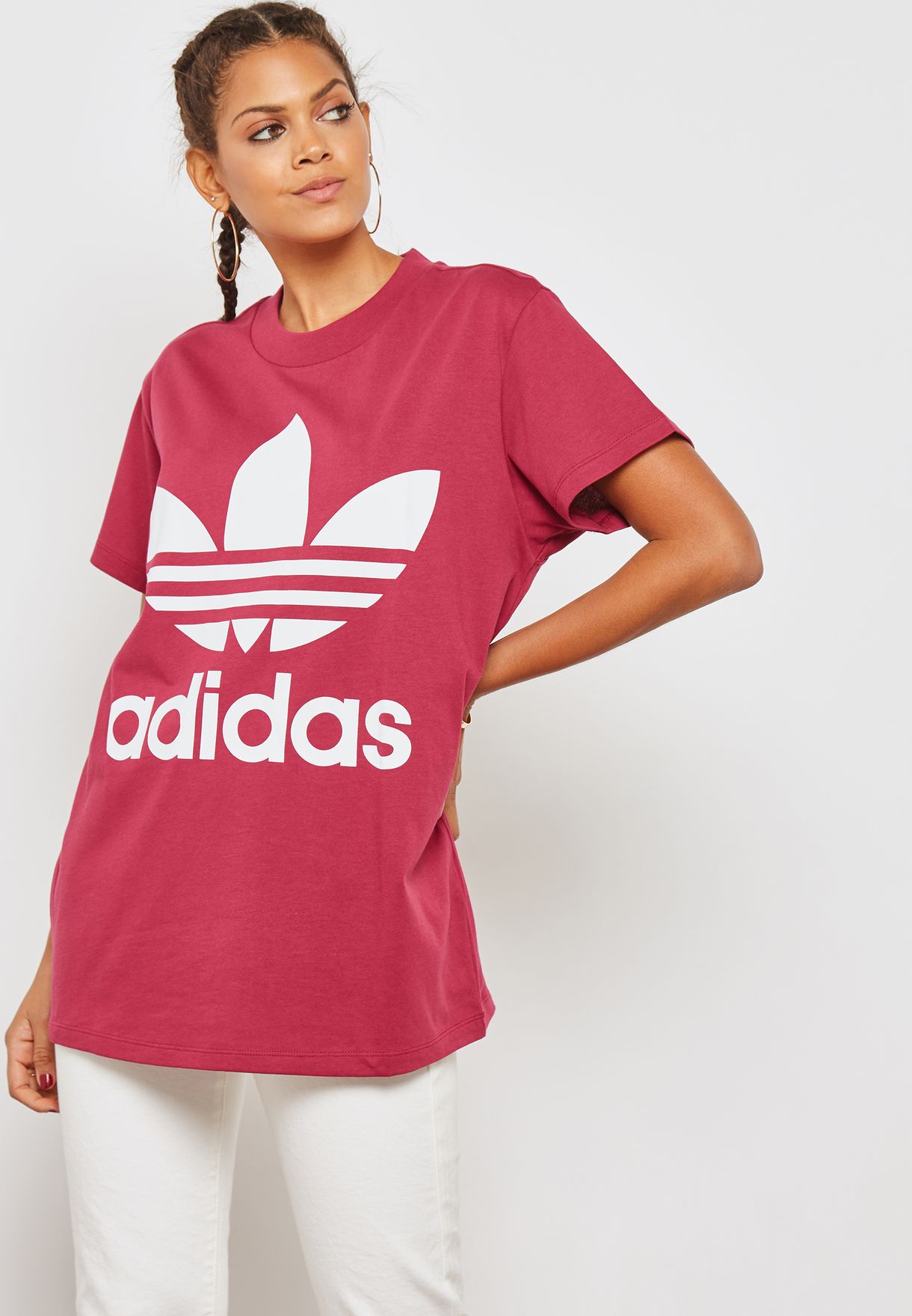 Buy Adidas Originals Pink Adicolor Trefoil T Shirt For Women In