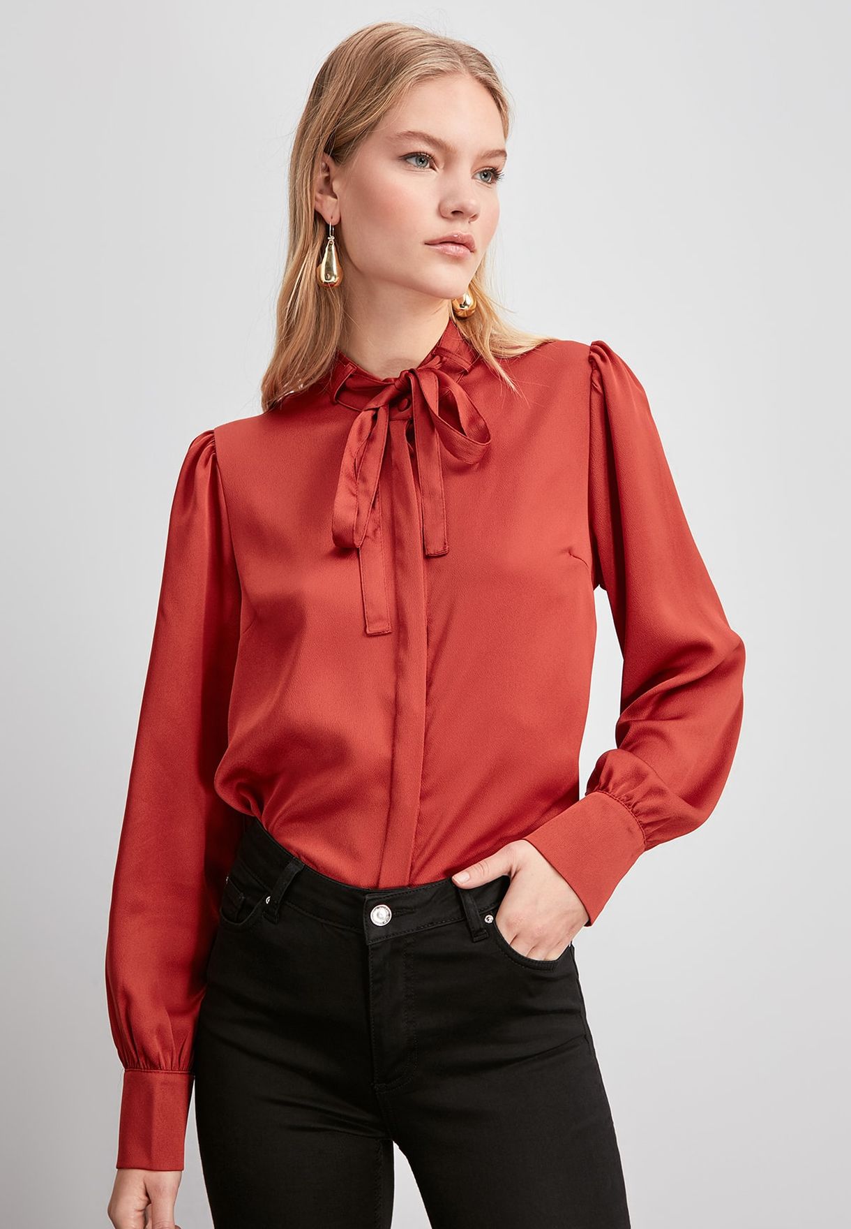 Buy Trendyol brown Tie Neck Top for Women in Manama, other cities ...