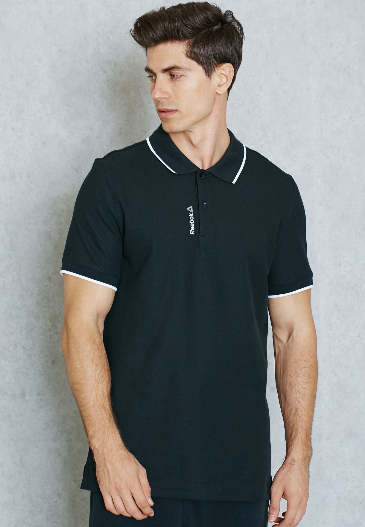 reebok black polo t shirt