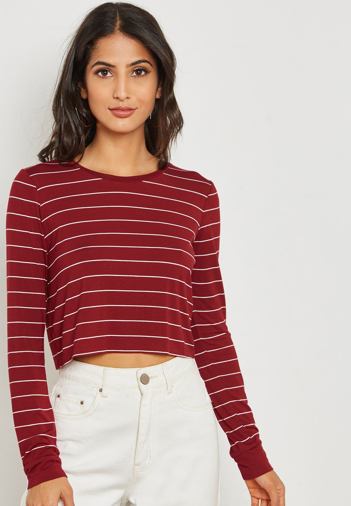 forever 21 striped long sleeve crop top