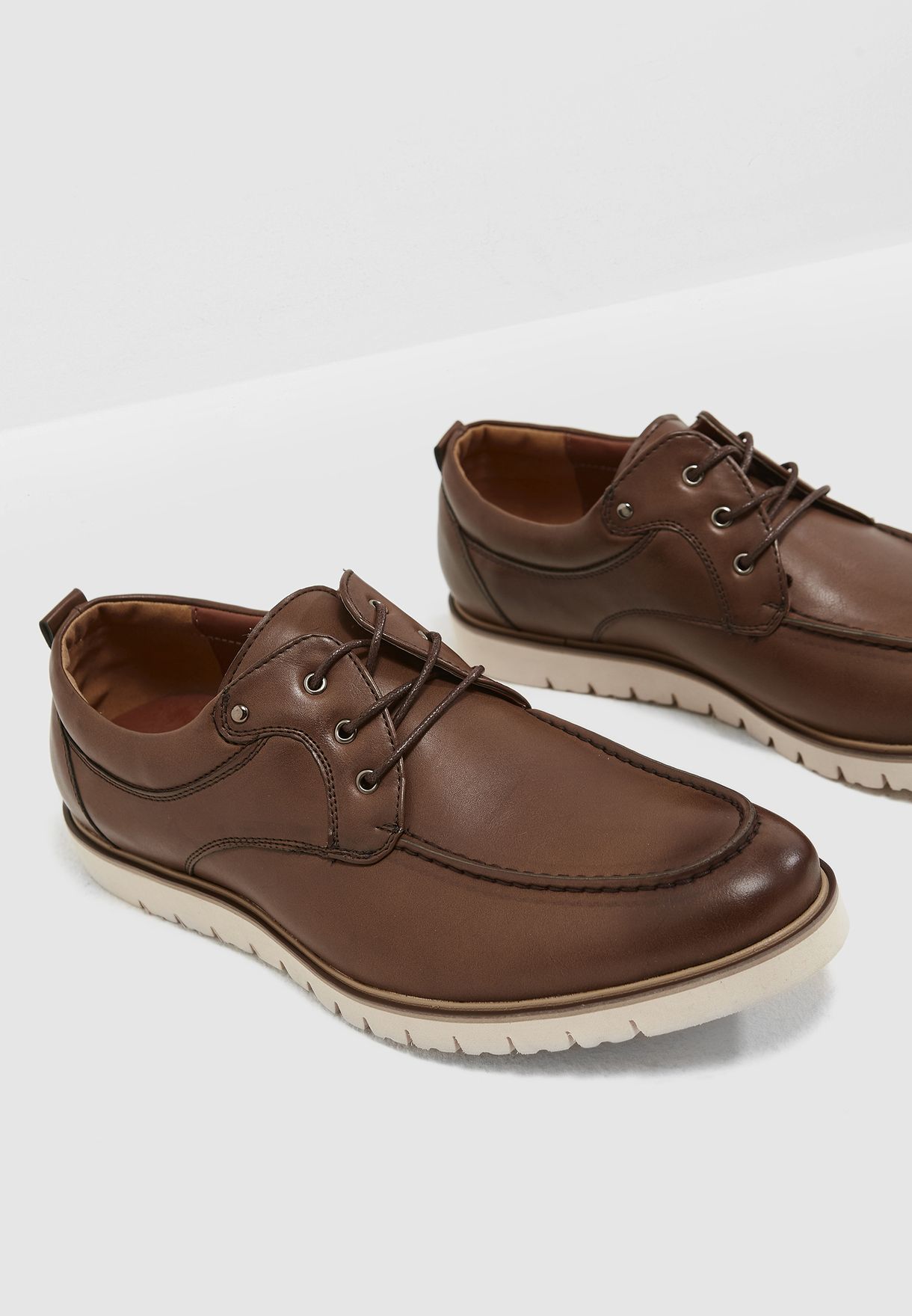 brown Piping Casual Lace Ups 