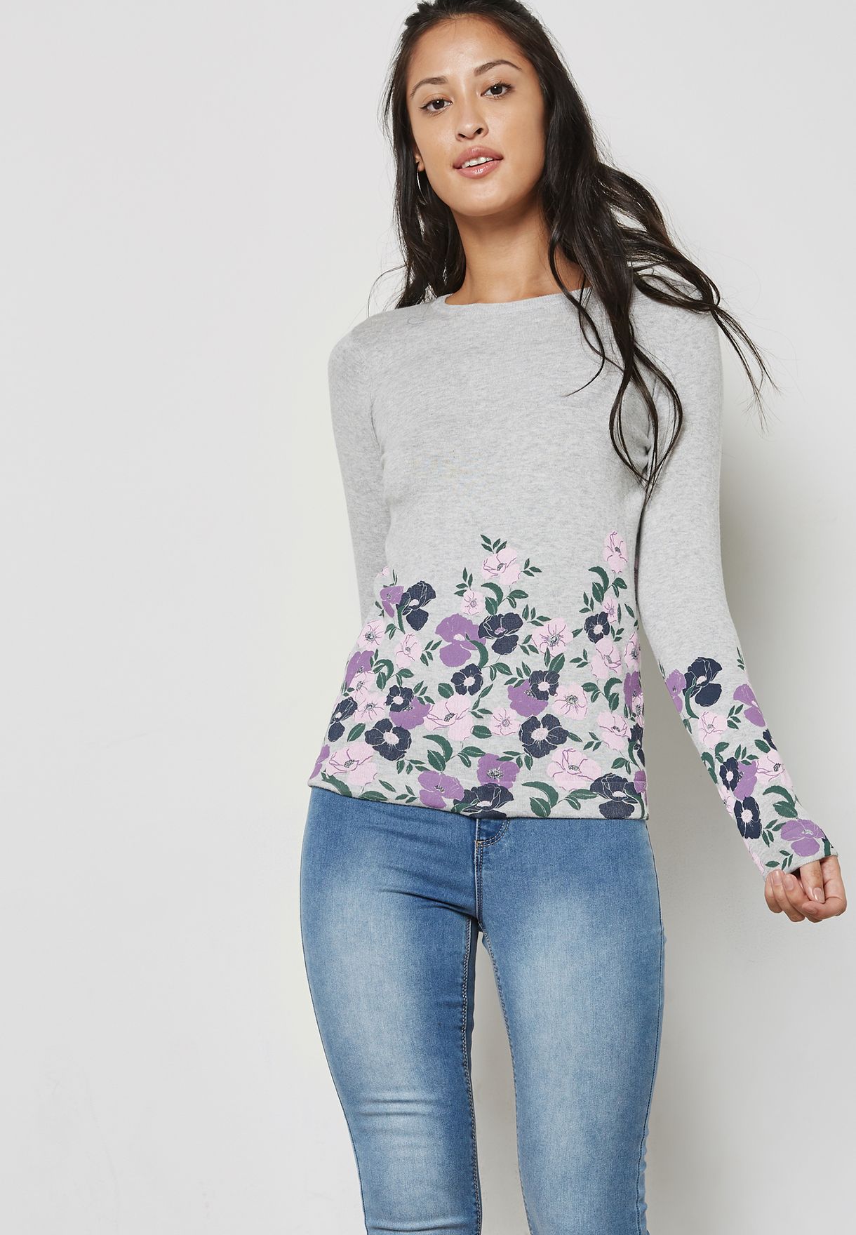 grey floral sweater