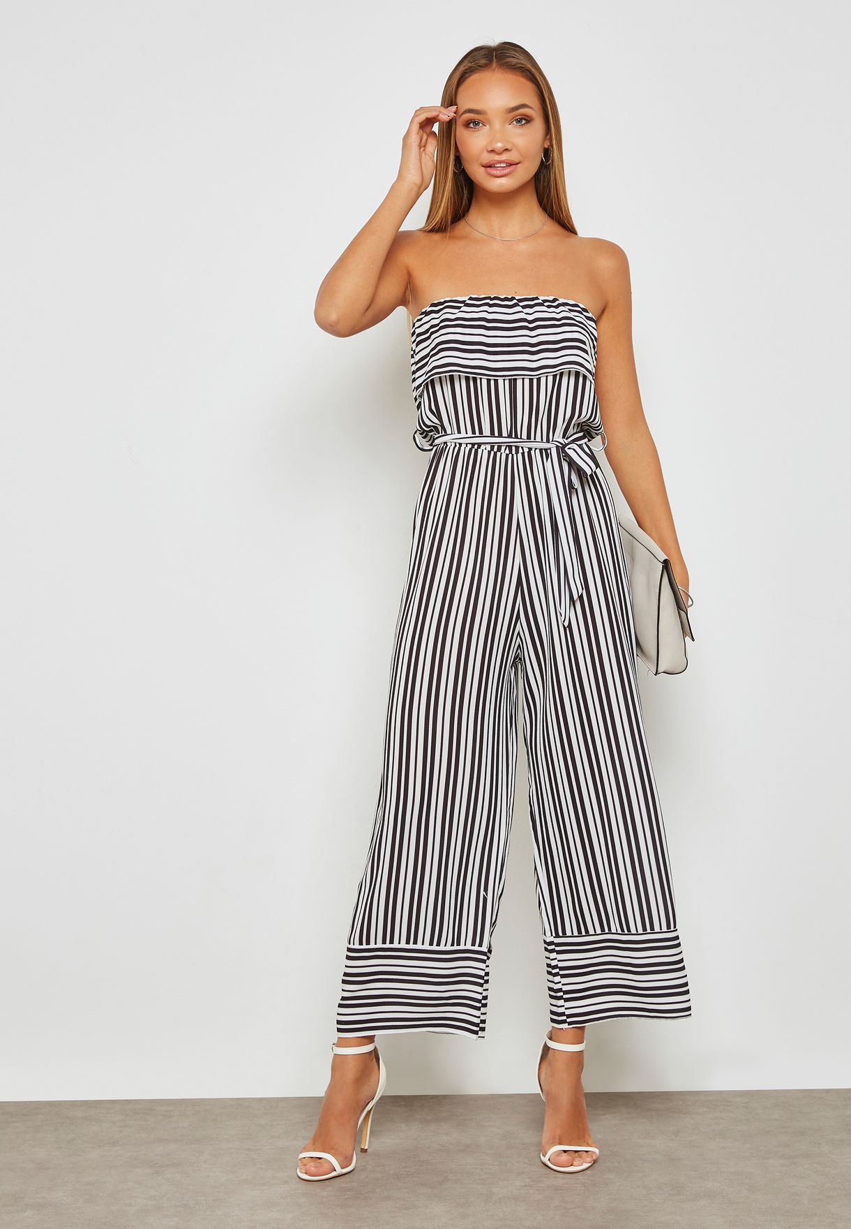 bardot striped jumpsuit