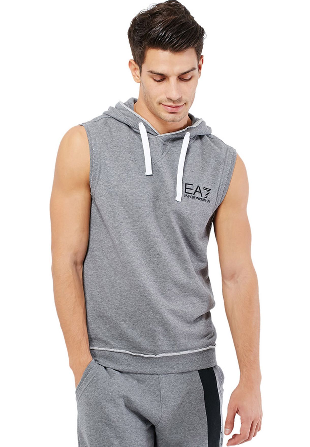 Buy Ea7 Emporio Armani grey Logo Hoodie for Men in MENA, Worldwide