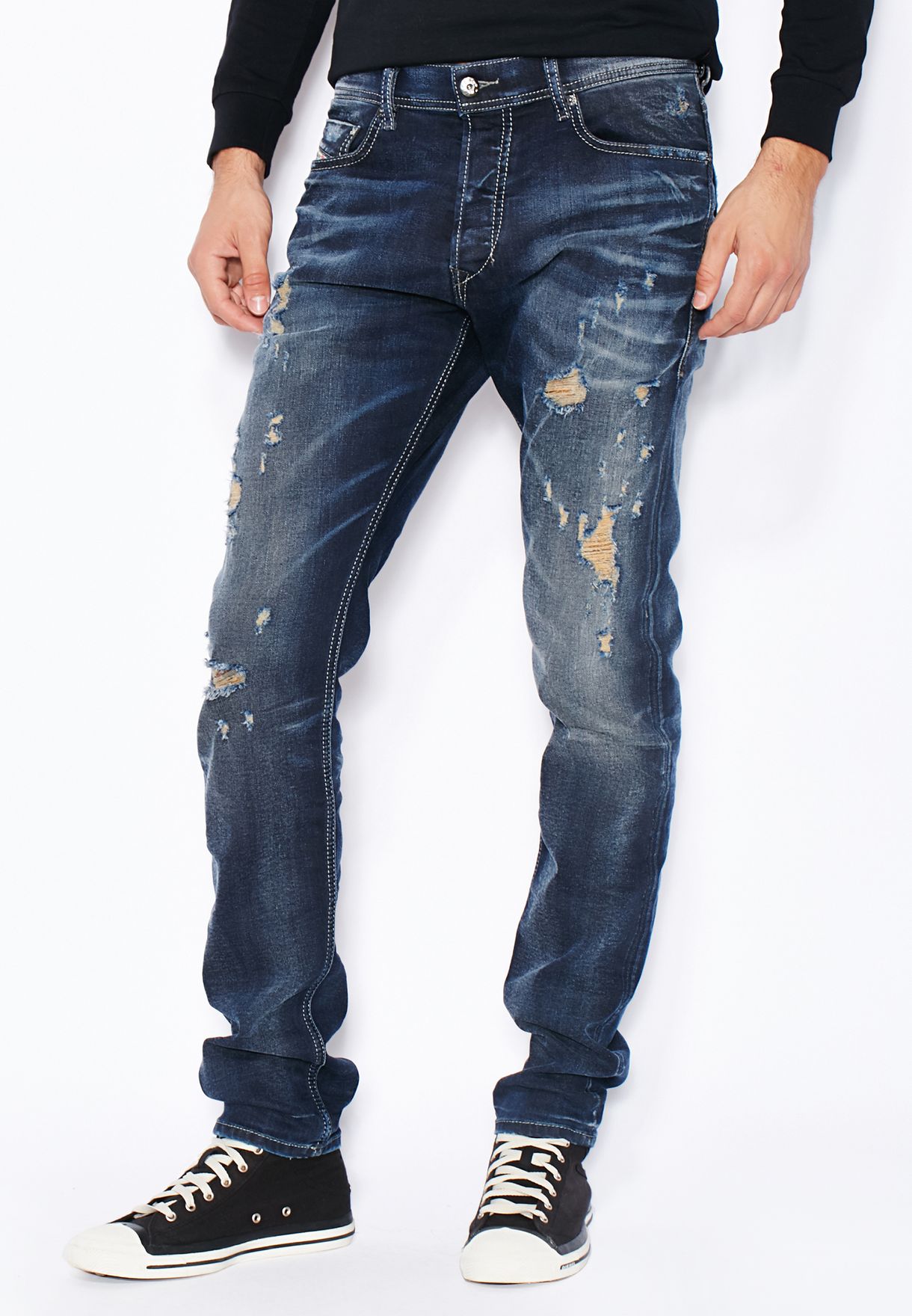 dark wash ripped jeans mens