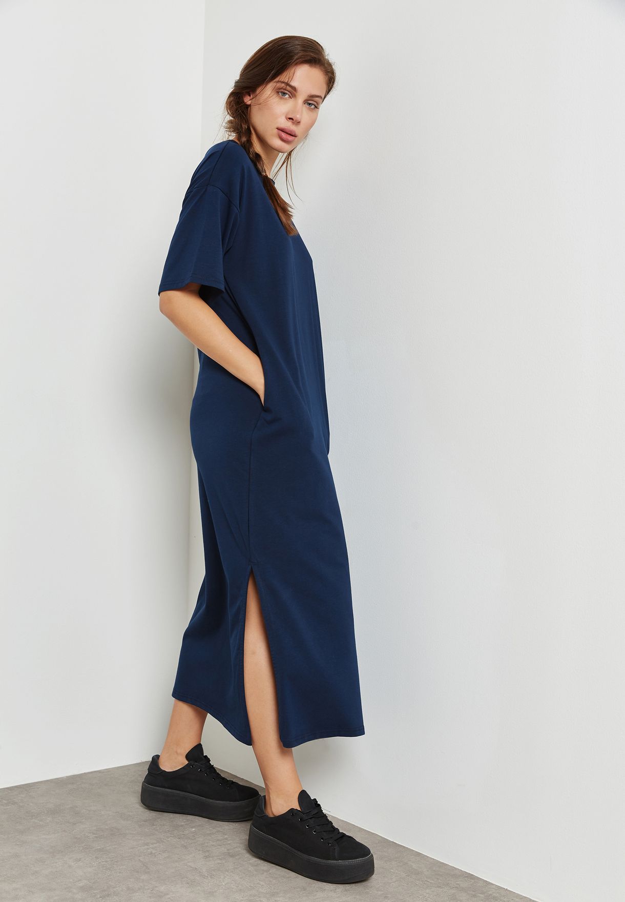 navy blue t shirt maxi dress