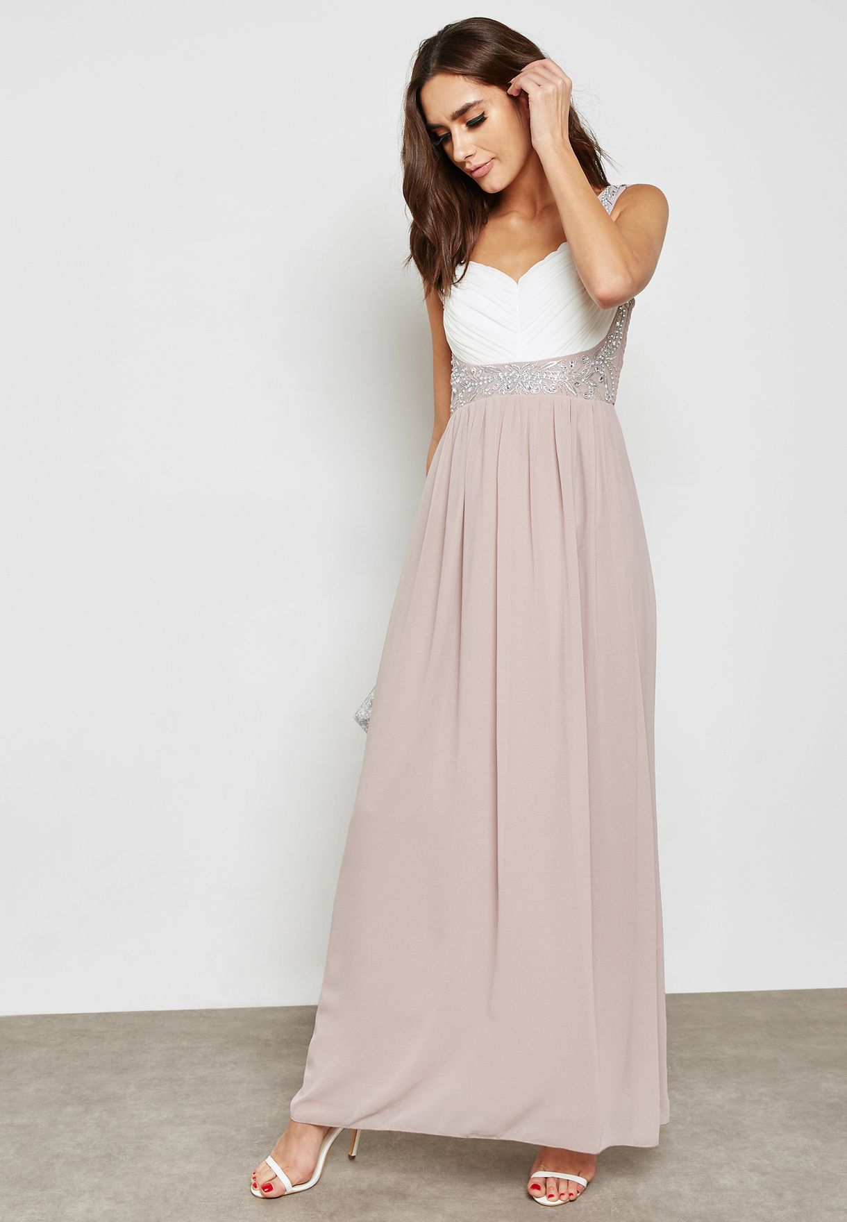 quiz pink embellished maxi dress