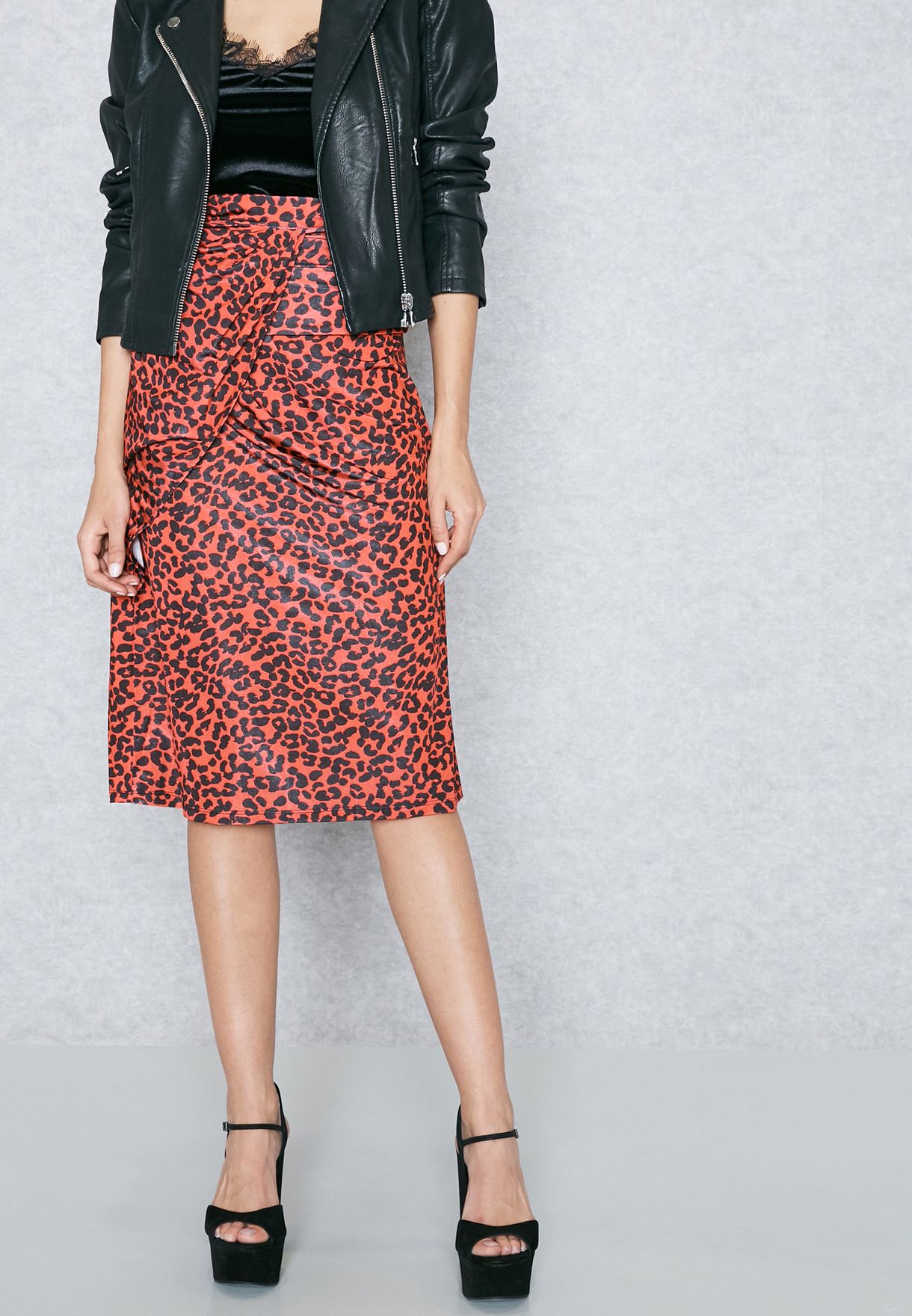 leopard print wrap pencil skirt