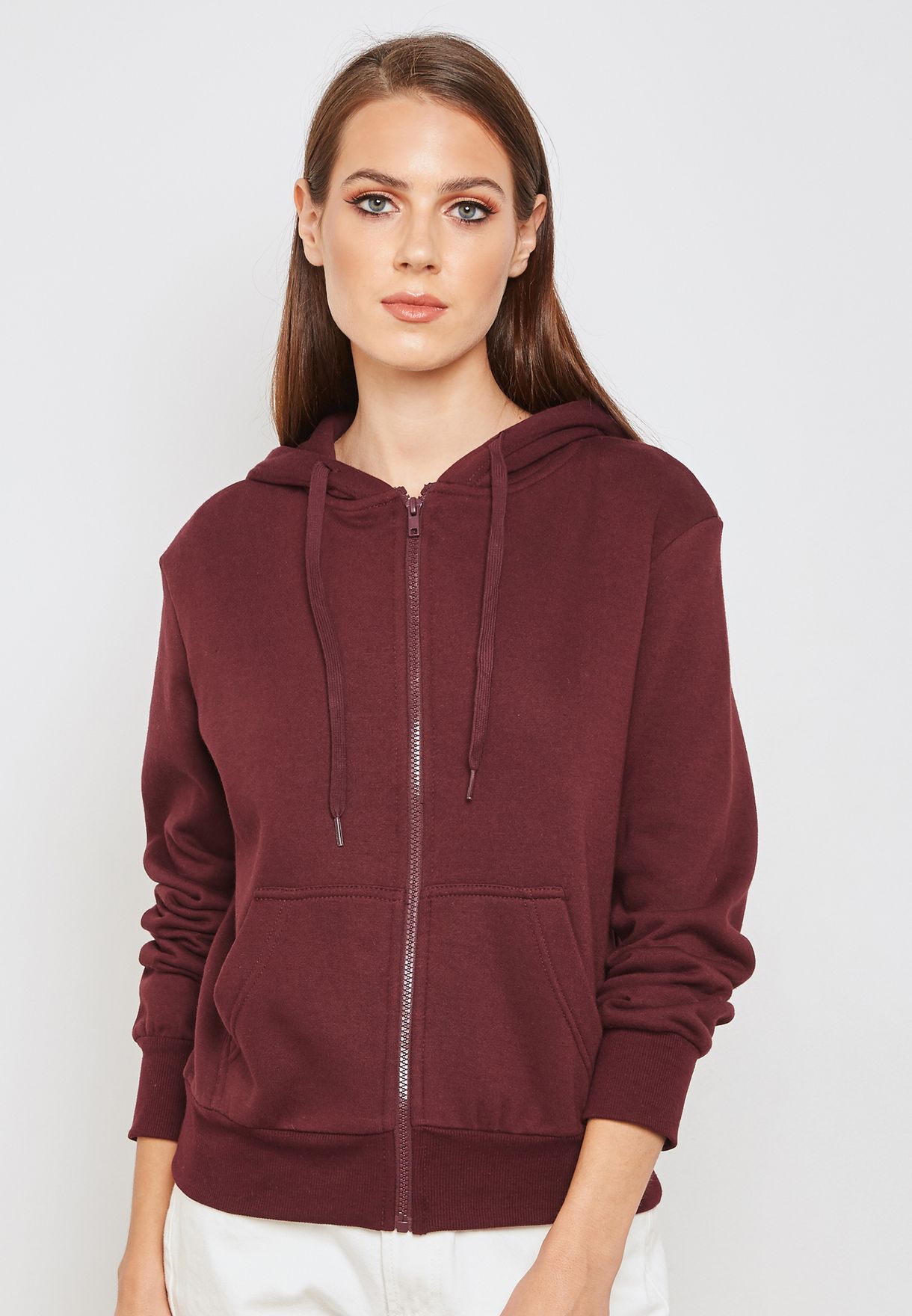 burgundy zip hoodie women's