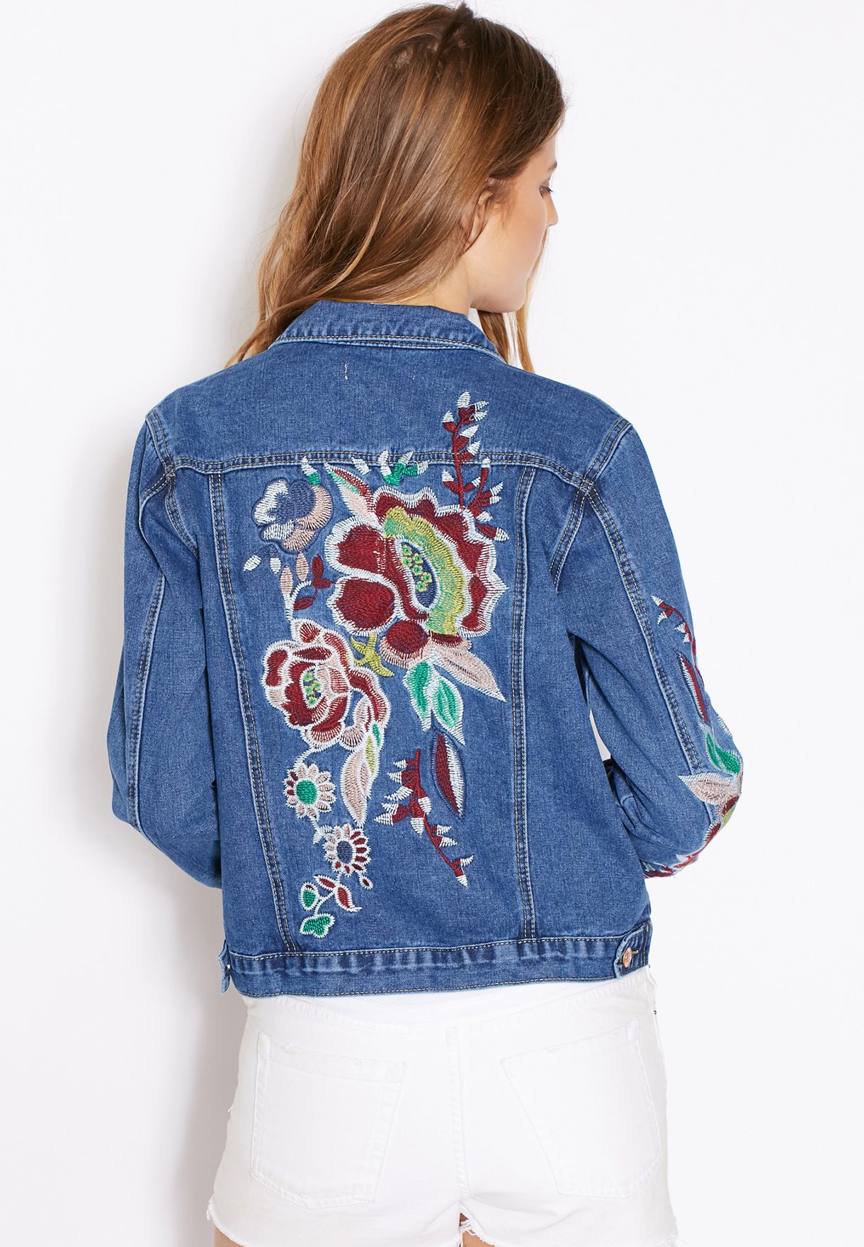 Embroidered Distressed Denim Jacket