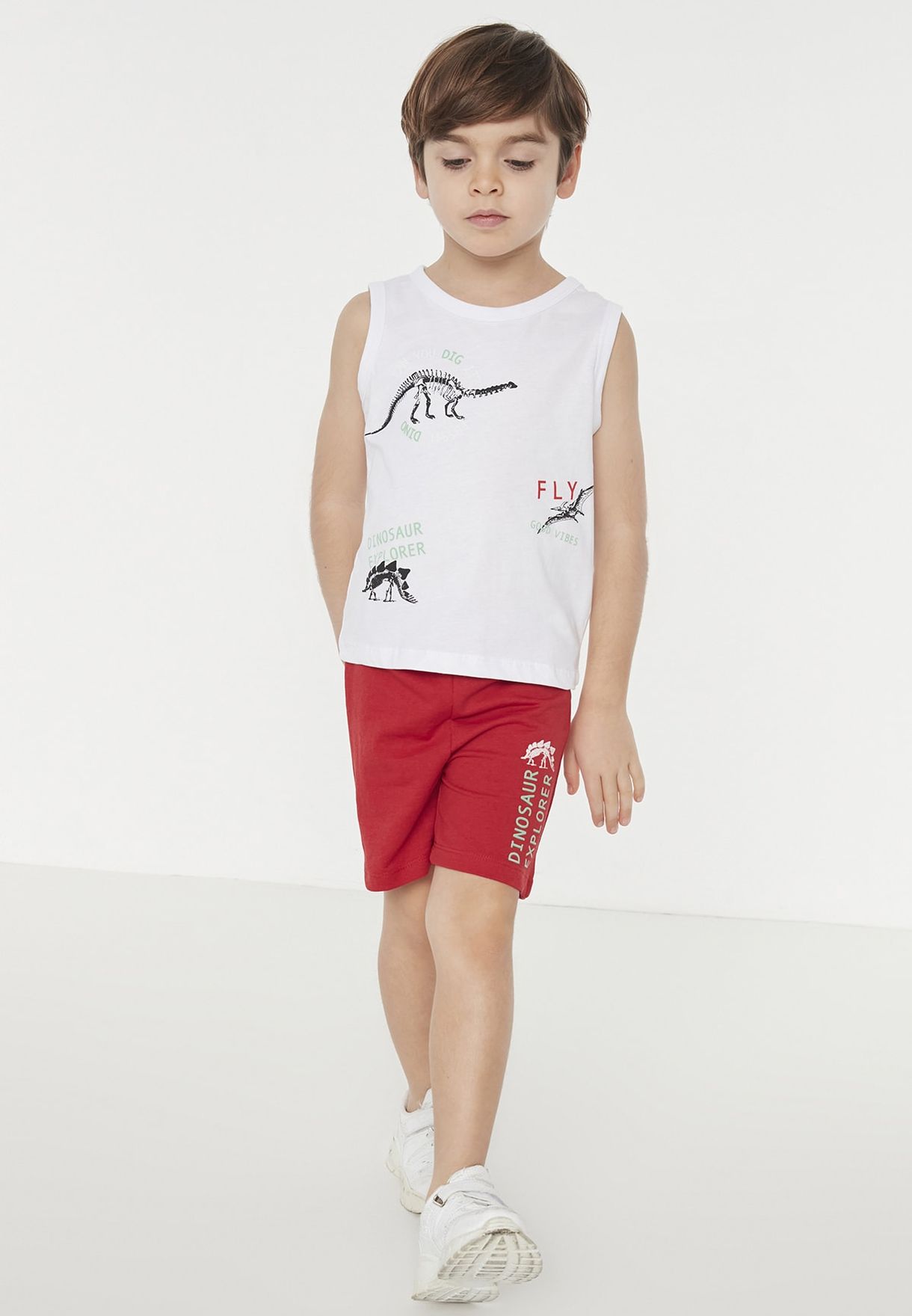 Kids Dino Print Vest & Shorts Set