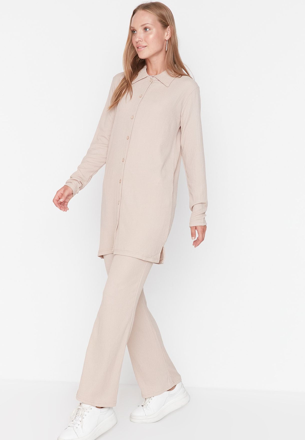 Collar Detailed Top & Pyjama Set