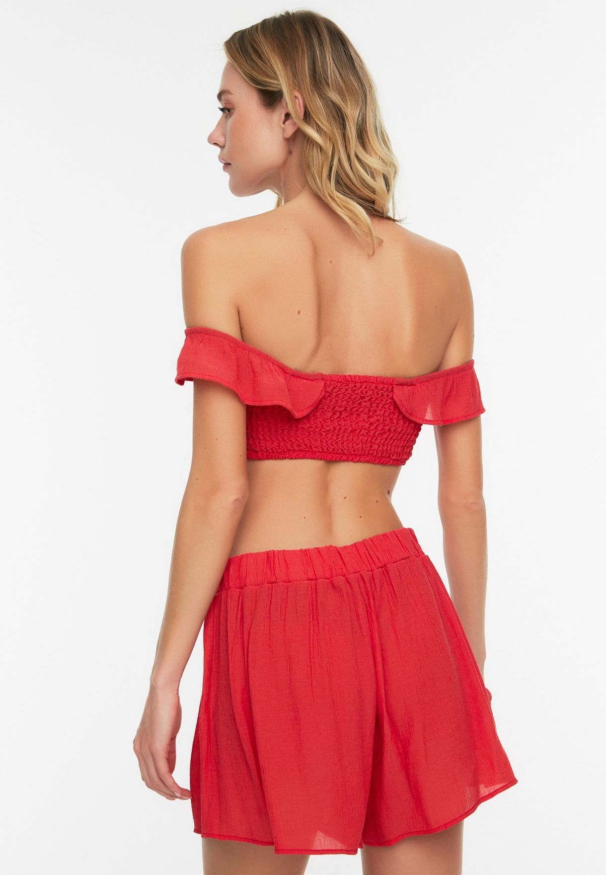 Tie Detail Ribbed Crop Top & Shorts Set