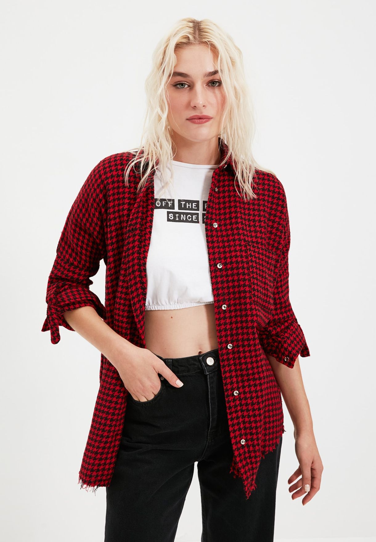 dogtooth print trousers