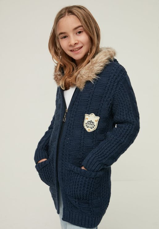 Kids Knitted Hooded Cardigan